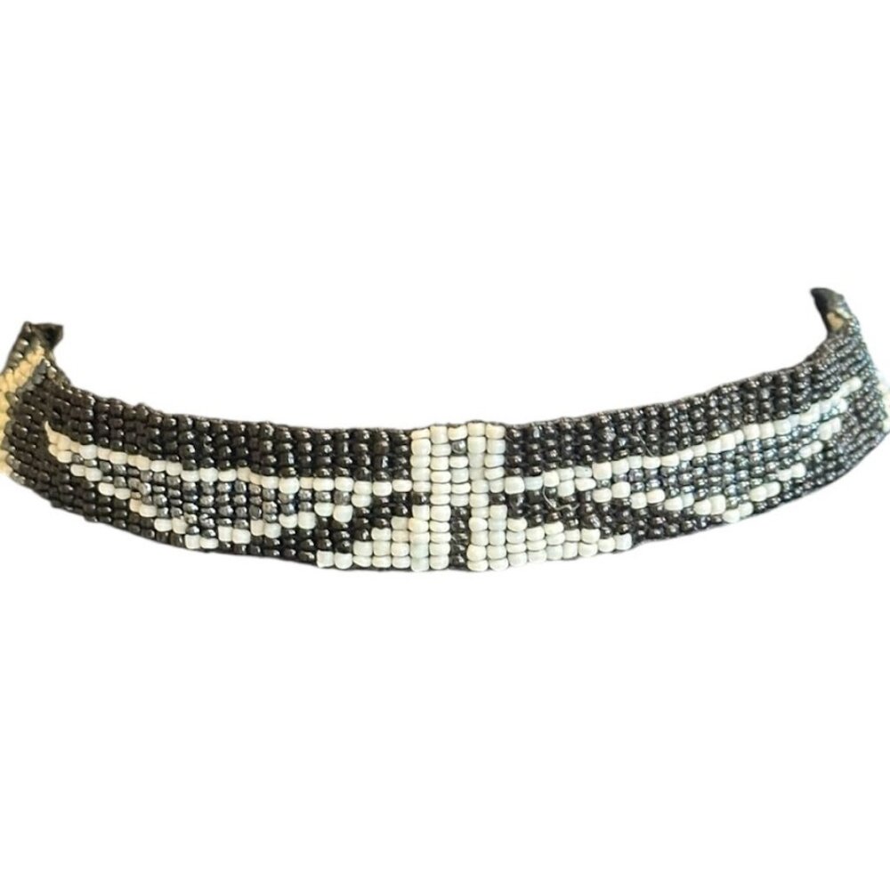 Vintage Black Seed Bead Thunderbird Native Choker 14"